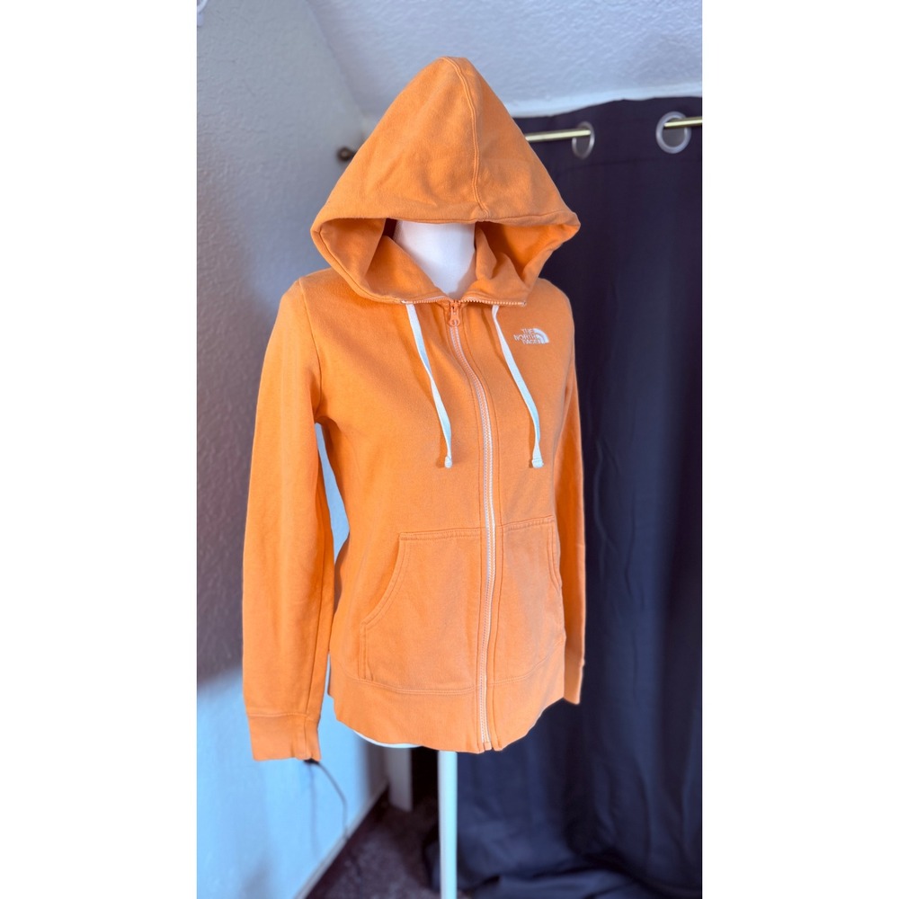 The North Face Womens Orange Full Zip Hoodie Fleece Sweatshirt Size M